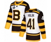 Men's Boston Bruins #41 Jaroslav Halak Authentic White Winter Classic 2019 Stanley Cup Final Bound Hockey Jersey