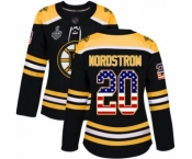 Women's Boston Bruins #20 Joakim Nordstrom Authentic Black USA Flag Fashion 2019 Stanley Cup Final Bound Hockey Jersey