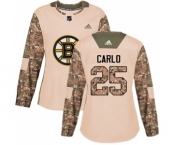Women's Boston Bruins #25 Brandon Carlo Authentic Camo Veterans Day Practice Hockey Jersey