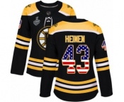 Women's Boston Bruins #43 Danton Heinen Authentic Black USA Flag Fashion 2019 Stanley Cup Final Bound Hockey Jersey