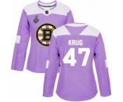 Women's Boston Bruins #47 Torey Krug Authentic Purple Fights Cancer Practice 2019 Stanley Cup Final Bound Hockey Jersey