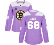 Women's Boston Bruins #68 Jaromir Jagr Authentic Purple Fights Cancer Practice 2019 Stanley Cup Final Bound Hockey Jersey