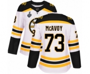 Women's Boston Bruins #73 Charlie McAvoy Authentic White Away 2019 Stanley Cup Final Bound Hockey Jersey