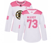 Women's Boston Bruins #73 Charlie McAvoy Authentic White Pink Fashion Hockey Jersey
