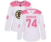 Women's Boston Bruins #74 Jake DeBrusk Authentic White Pink Fashion Hockey Jersey