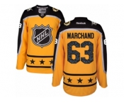 Women's Reebok Boston Bruins #63 Brad Marchand Authentic Yellow Atlantic Division 2017 All-Star NHL Jersey