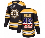 Youth Boston Bruins #46 David Krejci Authentic Black USA Flag Fashion 2019 Stanley Cup Final Bound Hockey Jersey