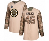 Youth Boston Bruins #46 David Krejci Authentic Camo Veterans Day Practice 2019 Stanley Cup Final Bound Hockey Jersey