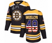 Youth Boston Bruins #48 Matt Grzelcyk Authentic Black USA Flag Fashion 2019 Stanley Cup Final Bound Hockey Jersey