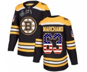 Youth Boston Bruins #63 Brad Marchand Authentic Black USA Flag Fashion 2019 Stanley Cup Final Bound Hockey Jersey
