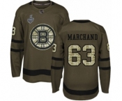 Youth Boston Bruins #63 Brad Marchand Premier Green Salute to Service 2019 Stanley Cup Final Bound Hockey Jersey