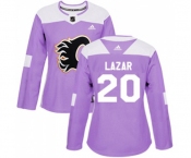 Women Calgary Flames #20 Curtis Lazar Authentic Purple Fights Cancer Practice Hockey Jersey
