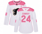 Women Calgary Flames #24 Craig Conroy Authentic White Pink Fashion Hockey Jersey
