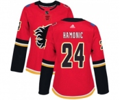 Women Calgary Flames #24 Travis Hamonic Authentic Red Home Hockey Jersey