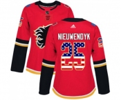 Women Calgary Flames #25 Joe Nieuwendyk Authentic Red USA Flag Fashion Hockey Jersey