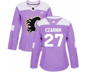 Women Calgary Flames #27 Austin Czarnik Authentic Purple Fights Cancer Practice Hockey Jersey