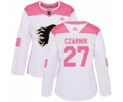 Women Calgary Flames #27 Austin Czarnik Authentic White Pink Fashion Hockey Jersey