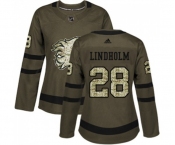 Women Calgary Flames #28 Elias Lindholm Authentic Green Salute to Service Hockey Jersey
