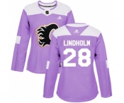 Women Calgary Flames #28 Elias Lindholm Authentic Purple Fights Cancer Practice Hockey Jersey