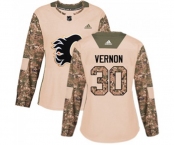 Women Calgary Flames #30 Mike Vernon Authentic Camo Veterans Day Practice Hockey Jersey