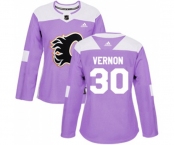 Women Calgary Flames #30 Mike Vernon Authentic Purple Fights Cancer Practice Hockey Jersey