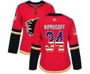 Women Calgary Flames #34 Miikka Kiprusoff Authentic Red USA Flag Fashion Hockey Jersey