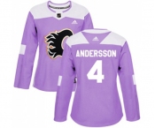 Women Calgary Flames #4 Rasmus Andersson Authentic Purple Fights Cancer Practice Hockey Jersey