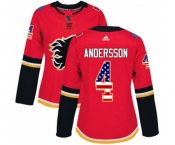 Women Calgary Flames #4 Rasmus Andersson Authentic Red USA Flag Fashion Hockey Jersey