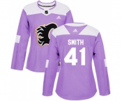 Women Calgary Flames #41 Mike Smith Authentic Purple Fights Cancer Practice Hockey Jersey