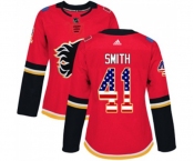 Women Calgary Flames #41 Mike Smith Authentic Red USA Flag Fashion Hockey Jersey