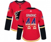 Women Calgary Flames #44 Tyler Graovac Authentic Red USA Flag Fashion Hockey Jersey