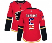 Women Calgary Flames #5 Mark Giordano Authentic Red USA Flag Fashion Hockey Jersey