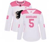 Women Calgary Flames #5 Mark Giordano Authentic White Pink Fashion Hockey Jersey