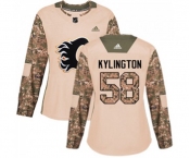 Women Calgary Flames #58 Oliver Kylington Authentic Camo Veterans Day Practice Hockey Jersey