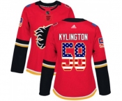 Women Calgary Flames #58 Oliver Kylington Authentic Red USA Flag Fashion Hockey Jersey