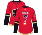 Women Calgary Flames #7 TJ Brodie Authentic Red USA Flag Fashion Hockey Jersey