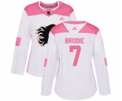 Women Calgary Flames #7 TJ Brodie Authentic White Pink Fashion Hockey Jersey
