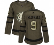 Women Calgary Flames #9 Lanny McDonald Authentic Green Salute to Service Hockey Jersey