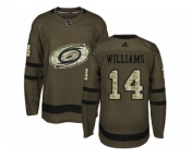Men Adidas Carolina Hurricanes #14 Justin Williams Green Salute to Service Stitched NHL Jersey