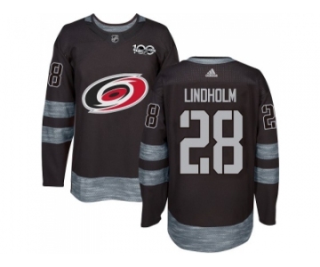 Men Adidas Carolina Hurricanes #28 Elias Lindholm Black 1917-2017 100th Anniversary Stitched NHL Jersey