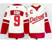 Men's Detroit Red Wings #9 Gordie Howe White Red 2024-25 With C Patch Stitched Jersey
