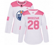 Women Adidas Edmonton Oilers #28 Kyle Brodziak Authentic White Pink Fashion NHL Jersey