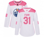 Women Adidas Edmonton Oilers #31 Grant Fuhr Authentic White Pink Fashion NHL Jersey