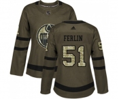 Women Adidas Edmonton Oilers #51 Brian Ferlin Authentic Green Salute to Service NHL Jersey