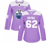 Women Adidas Edmonton Oilers #62 Eric Gryba Authentic Purple Fights Cancer Practice NHL Jersey
