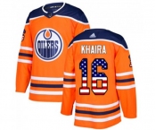 Youth Adidas Edmonton Oilers #16 Jujhar Khaira Authentic Orange USA Flag Fashion NHL Jersey