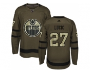 Youth Adidas Edmonton Oilers #27 Milan Lucic Green Salute to Service Stitched NHL Jersey