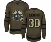Youth Adidas Edmonton Oilers #30 Bill Ranford Authentic Green Salute to Service NHL Jersey