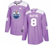 Youth Adidas Edmonton Oilers #8 Ty Rattie Authentic Purple Fights Cancer Practice NHL Jersey