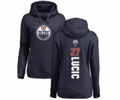 NHL Women Adidas Edmonton Oilers #27 Milan Lucic Navy Blue Backer Pullover Hoodie